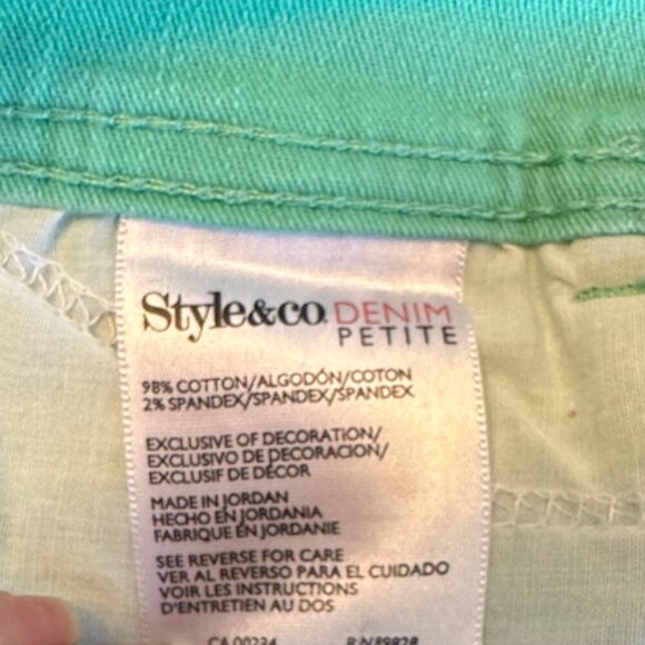 Style & Co. Straight Slim Leg Tummy Control Jeans, mint green, 12 Petite! - Picture 4 of 6
